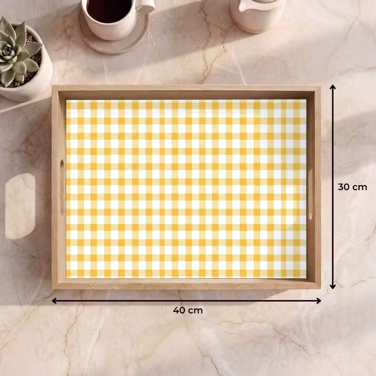 Tablett - Karomuster – Gingham – Klassisch – Gelb und Weiß — 7