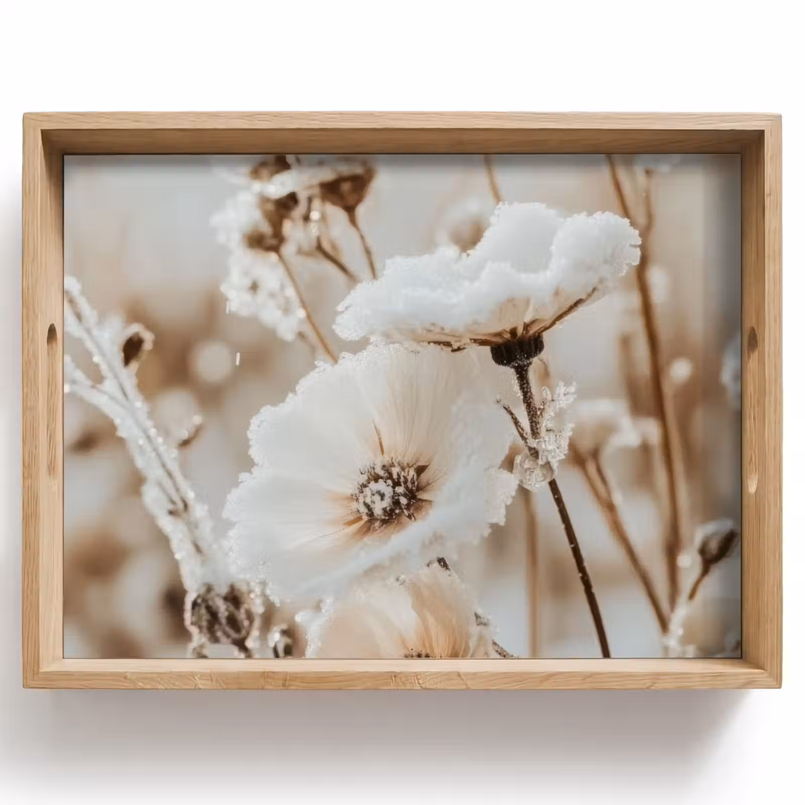 Tablett - Blumen - Winter - Weiß - Schnee - Beige — 1
