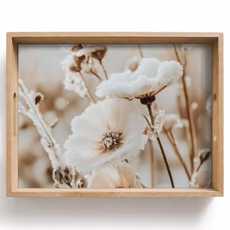 Tablett - Blumen - Winter - Weiß - Schnee - Beige — 1
