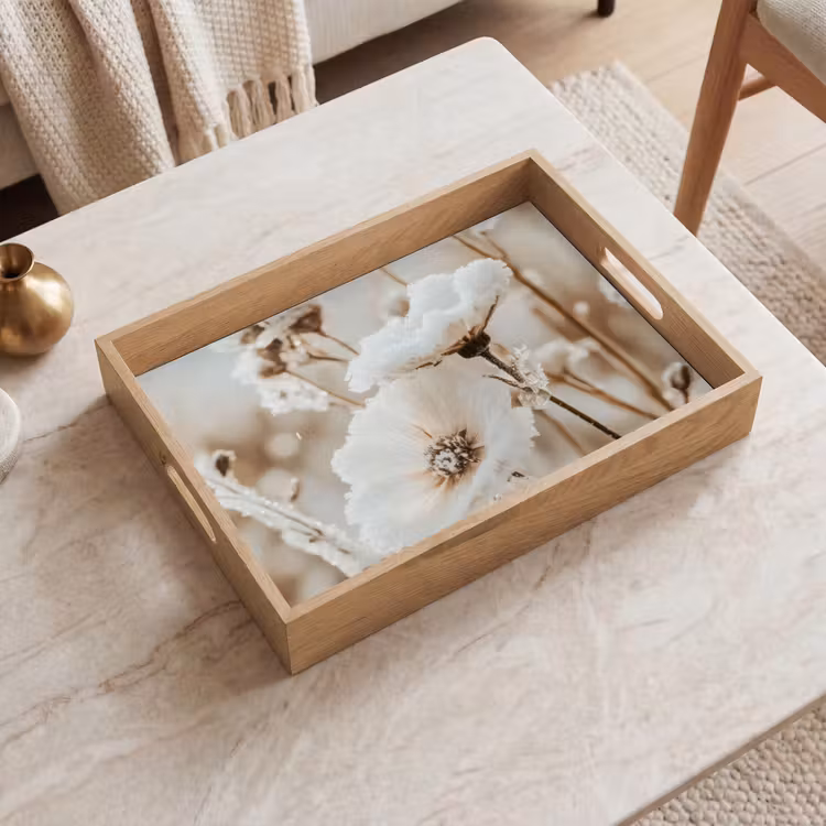 Tablett - Blumen - Winter - Weiß - Schnee - Beige — 2