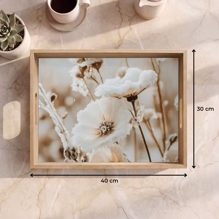 Tablett - Blumen - Winter - Weiß - Schnee - Beige — 7
