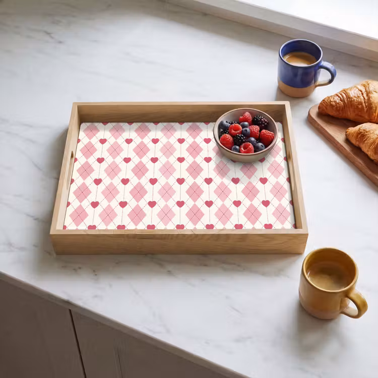Tablett - Hartjes - Ruiten - Klassiek - Roze - Wit — 3