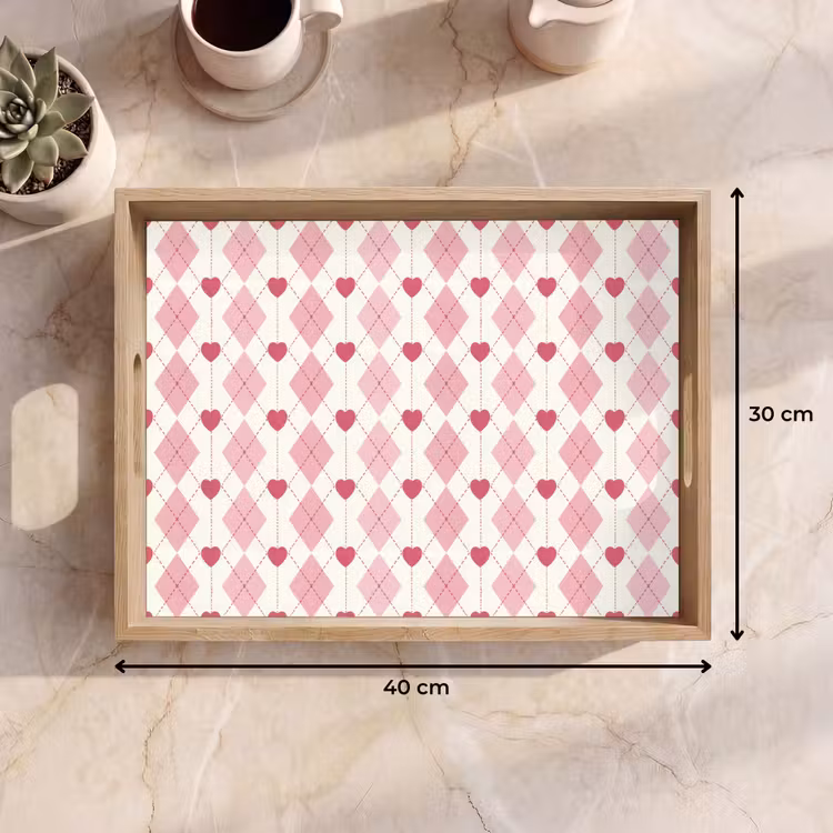 Tablett - Hartjes - Ruiten - Klassiek - Roze - Wit — 7