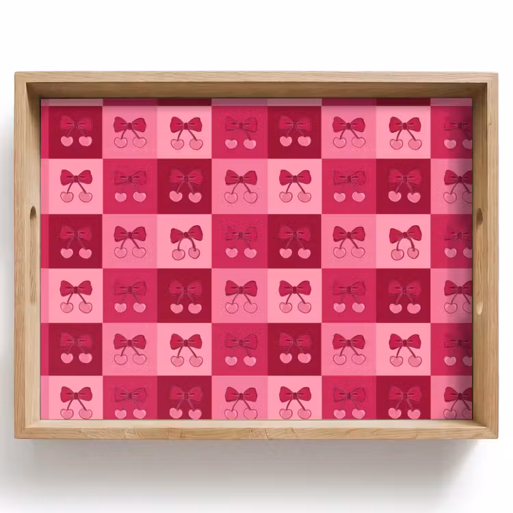 Tablett - Kersen - Strikjes - Speels - Roze - Bordeaux — 1