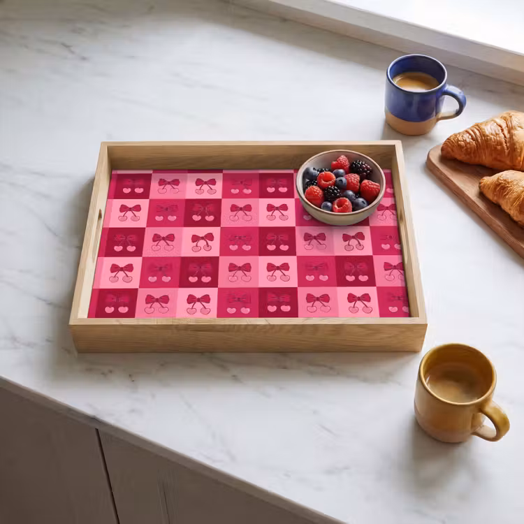 Tablett - Kersen - Strikjes - Speels - Roze - Bordeaux — 3