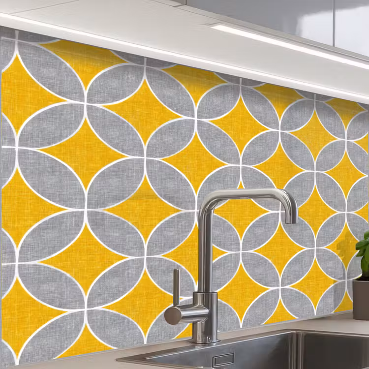Küchen rückwand - Geometrisch – Kreise – Textur – Grau – Gelb — 1