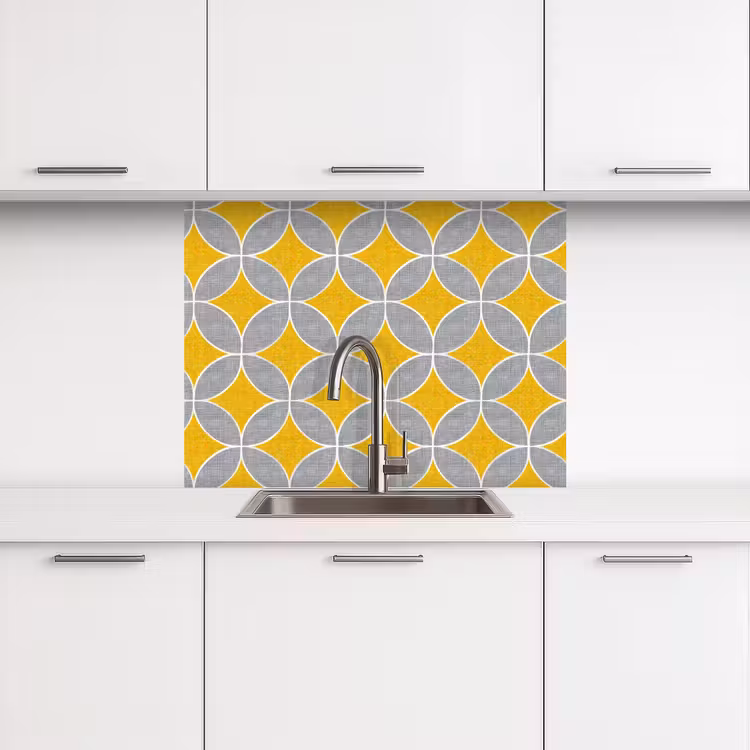 Küchen rückwand - Geometrisch – Kreise – Textur – Grau – Gelb — 3