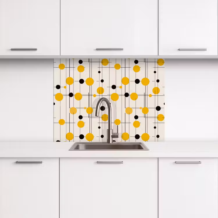 Küchen rückwand - Geometrisch – Retro – Linien – Ockergelb – Schwarz — 3