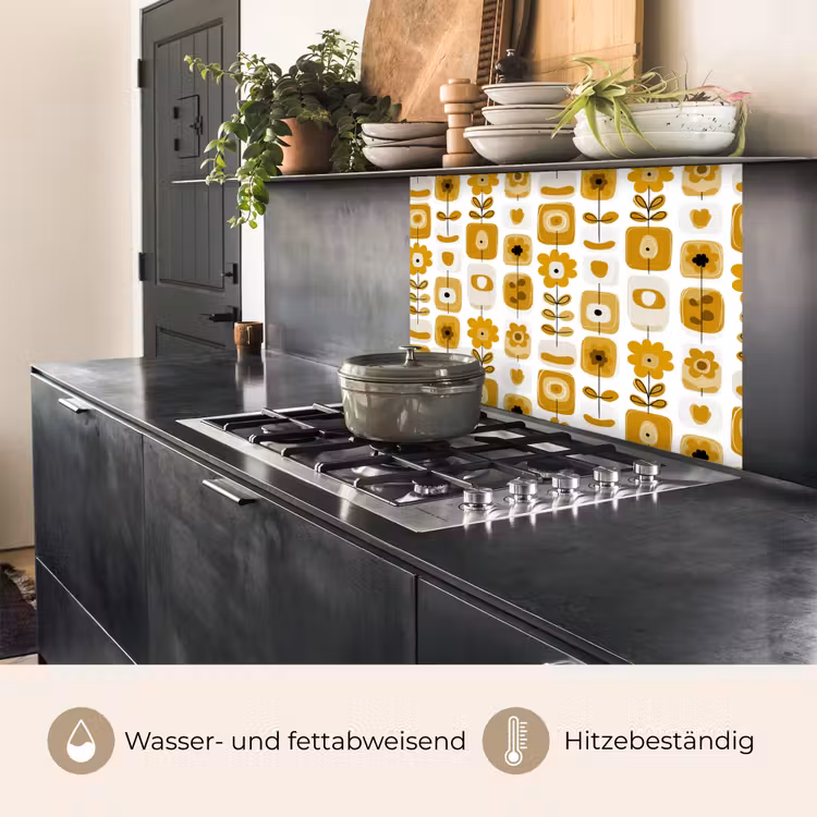 Küchen rückwand - Retro – Abstrakt – Blumen – Ockergelb — 4
