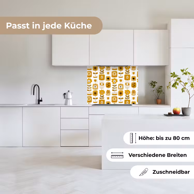Küchen rückwand - Retro – Abstrakt – Blumen – Ockergelb — 6