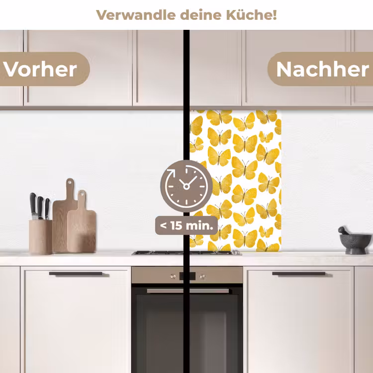 Küchen rückwand - Schmetterlinge – Botanisch – Illustration – Gelb – Weiß — 2