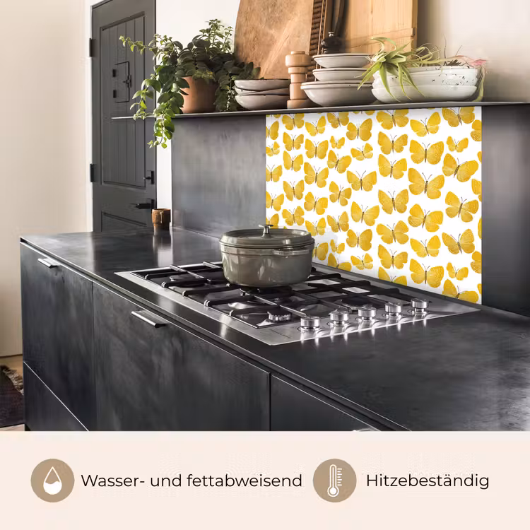 Küchen rückwand - Schmetterlinge – Botanisch – Illustration – Gelb – Weiß — 4