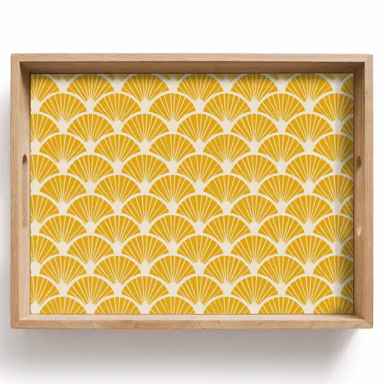Tablett - Fächer – Art Déco – Retro – Ockergelb — 1