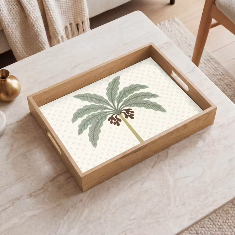 Tablett - Baum – Blätter – Grün – Dekorativ – Beige — 2