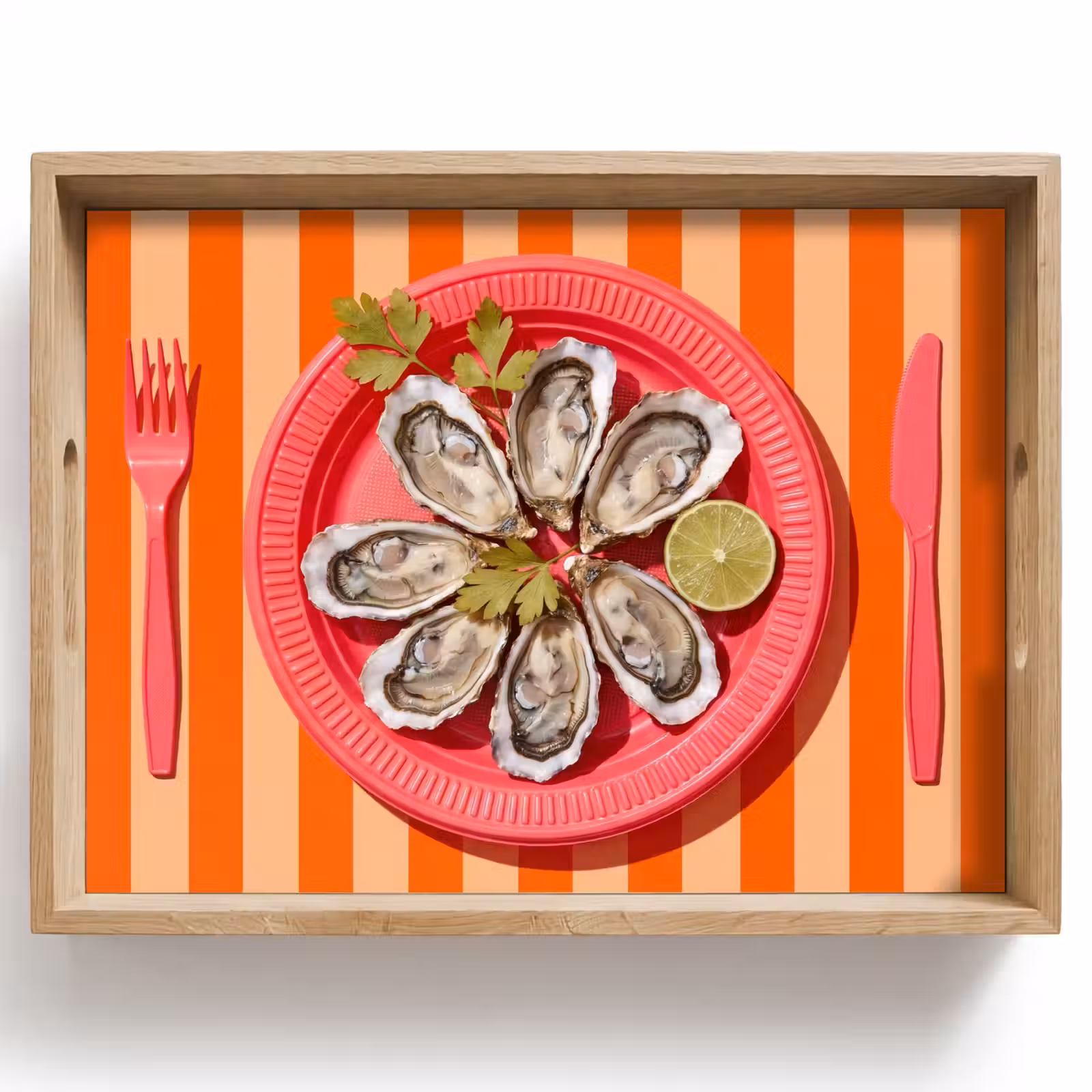 Tablett - Essen – Austern – Meeresfrüchte – Orange – Modern — 1
