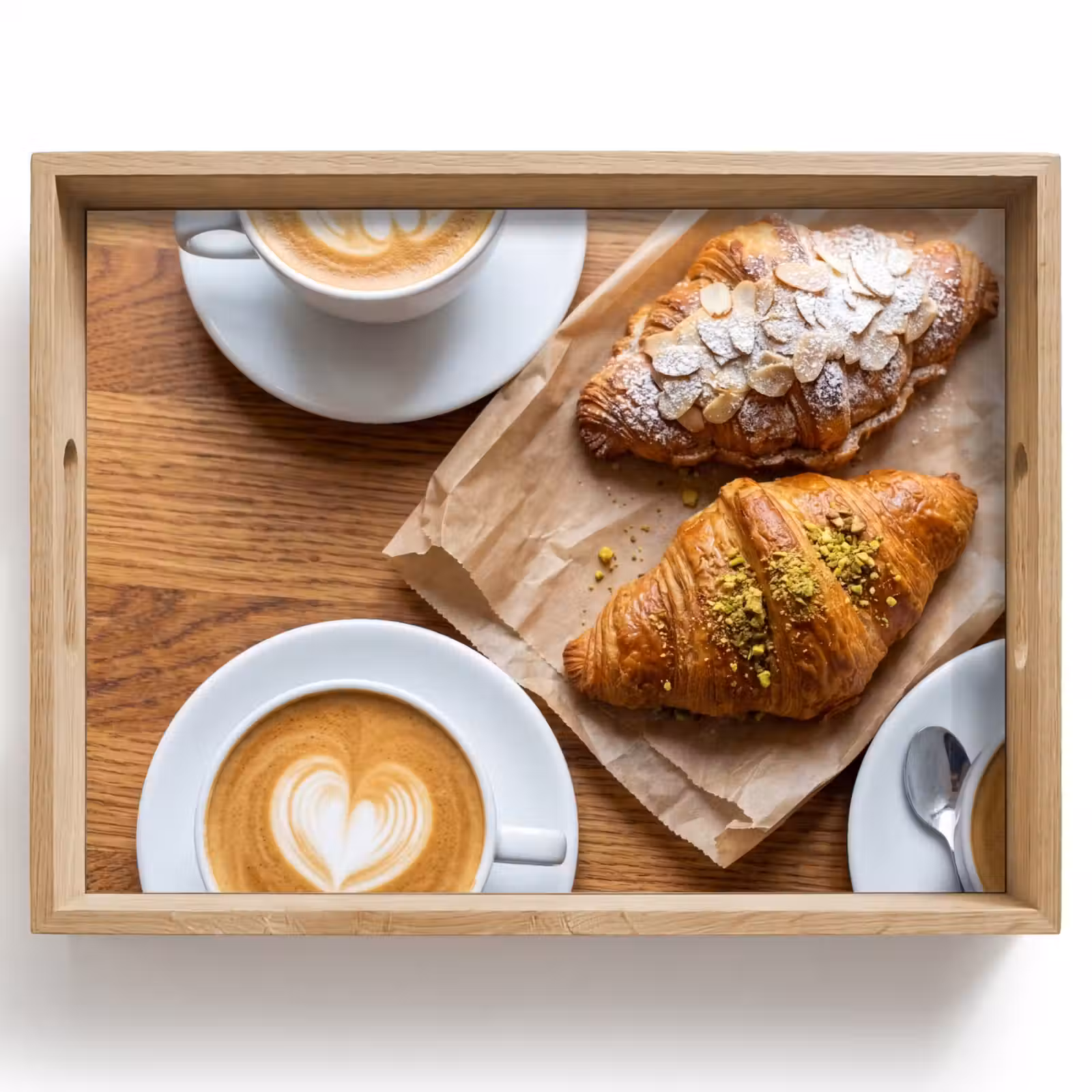 Tablett - Essen – Croissant – Kaffee – Frühstück – Modern — 1
