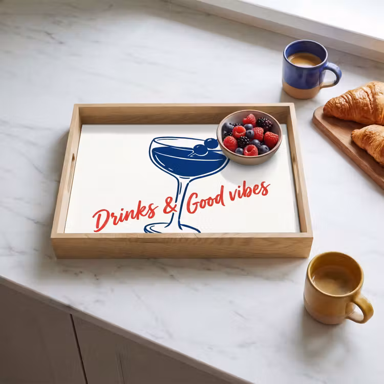 Tablett - Cocktail – Glas – Illustration – Blau – Weiß — 3