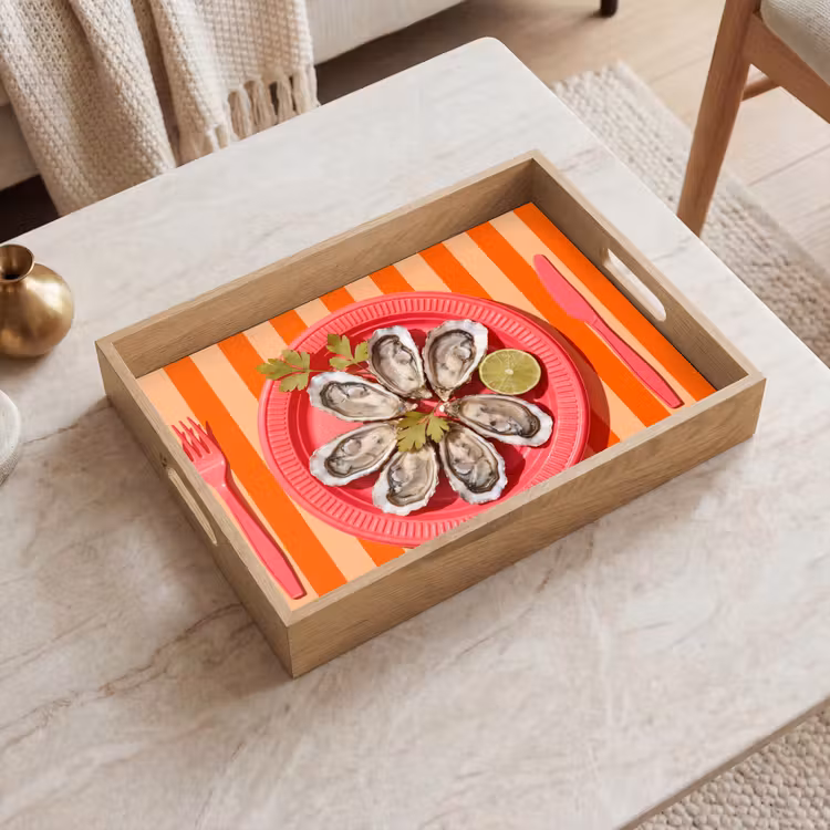 Tablett - Essen – Austern – Meeresfrüchte – Orange – Modern — 2