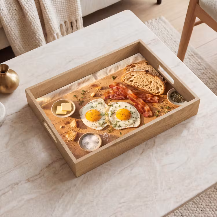 Tablett - Essen – Frühstück – Holz – Rustikal – Gelb — 2