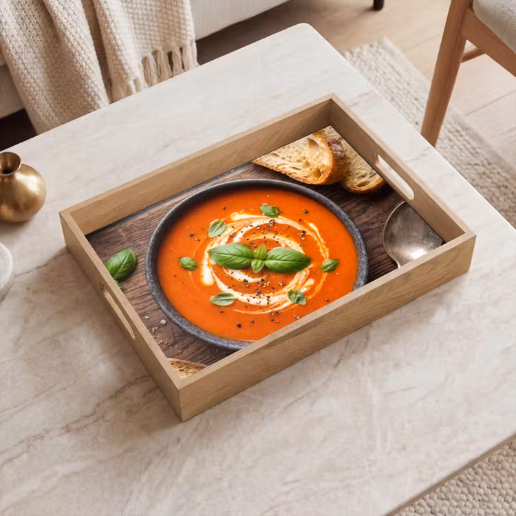 Tablett - Essen – Suppe – Basilikum – Rustikal – Rot — 2