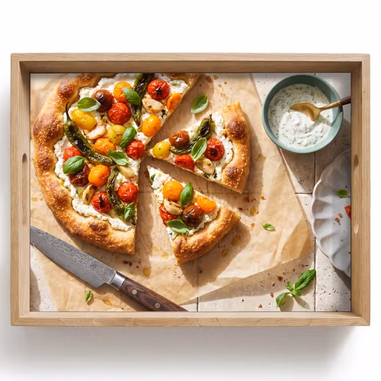 Tablett - Essen – Tomaten – Basilikum – Mahlzeit – Frisch — 1