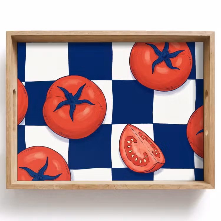 Tablett - Essen – Tomaten – Küche – Illustration – Rot-Blau — 1