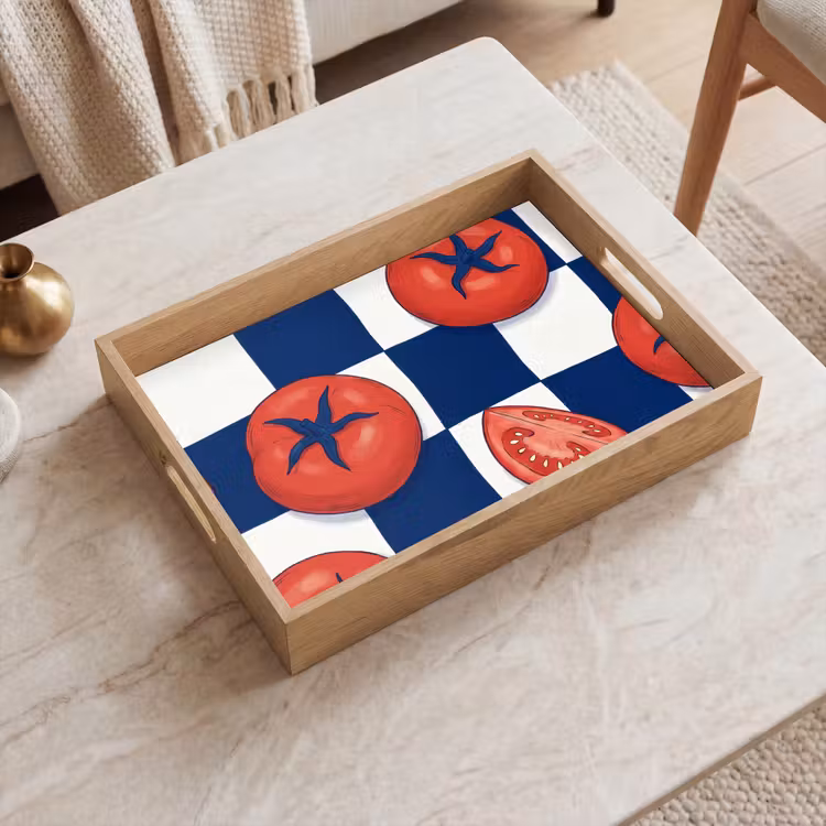 Tablett - Essen – Tomaten – Küche – Illustration – Rot-Blau — 2