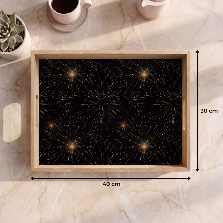 Tablett - Feuerwerk – Muster – Festlich – Gold – Schwarz — 7