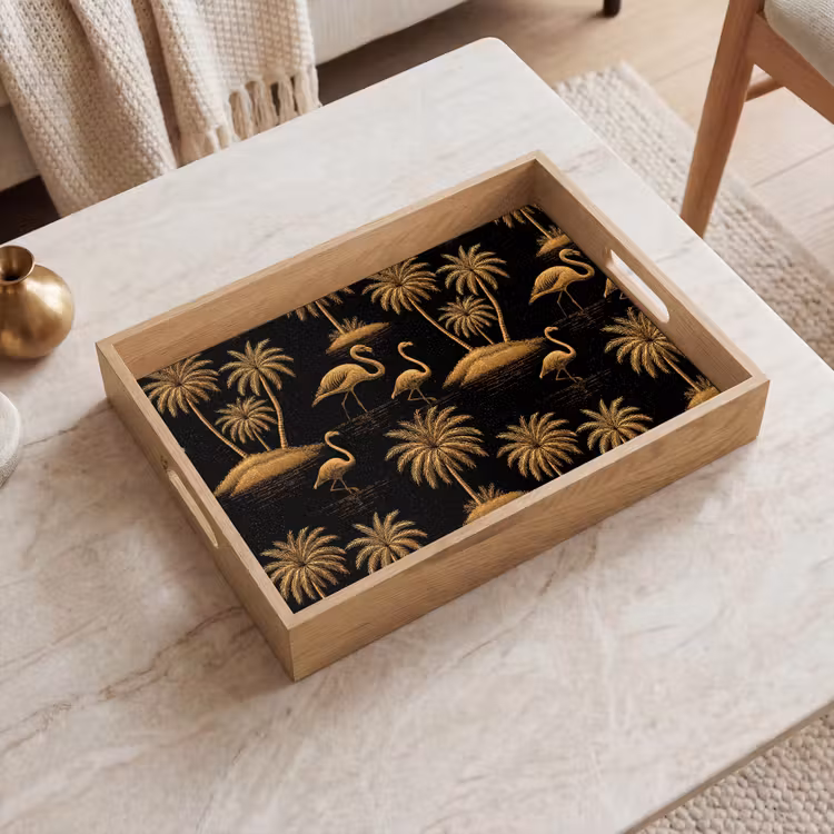 Tablett - Flamingo – Palmen – Tropisch – Gold – Schwarz — 2