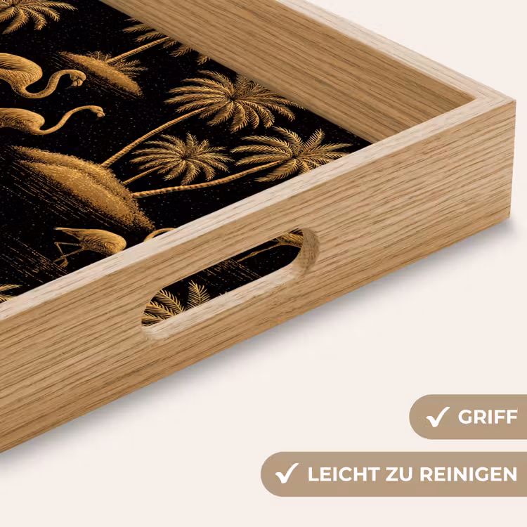 Tablett - Flamingo – Palmen – Tropisch – Gold – Schwarz — 8