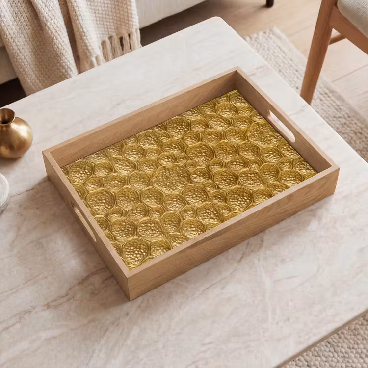 Tablett - Gehämmert – Mosaik – Antik – Gold — 2