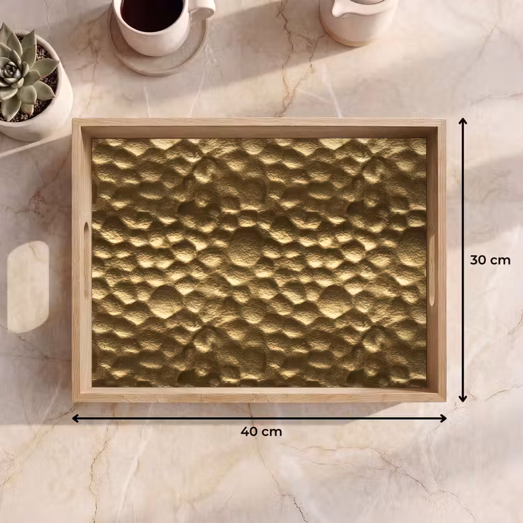 Tablett - Gehämmert – Relief – Struktur – Bronzegold — 7