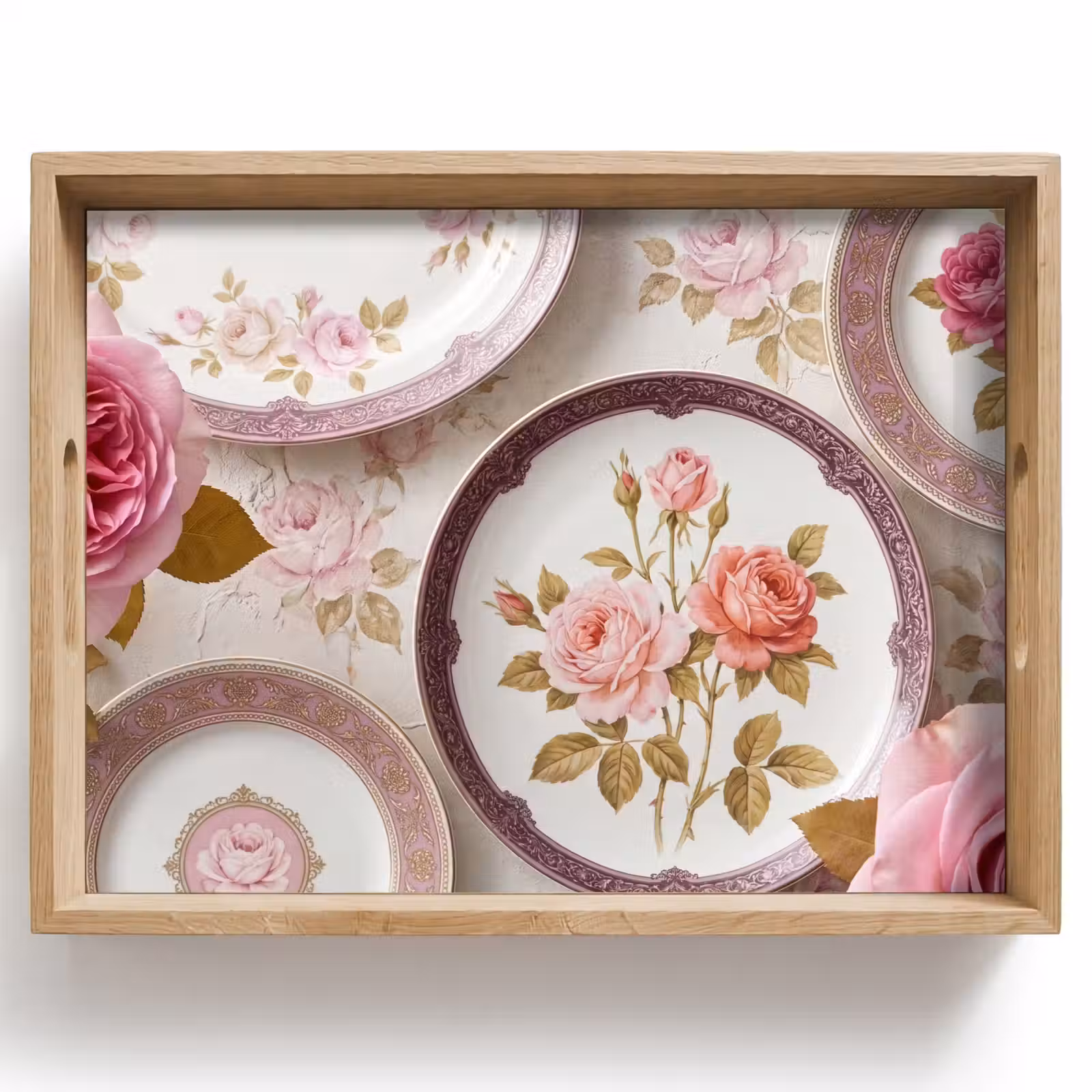 Tablett - Blumen – Muster – Vintage – Rosa – Dekoration — 1