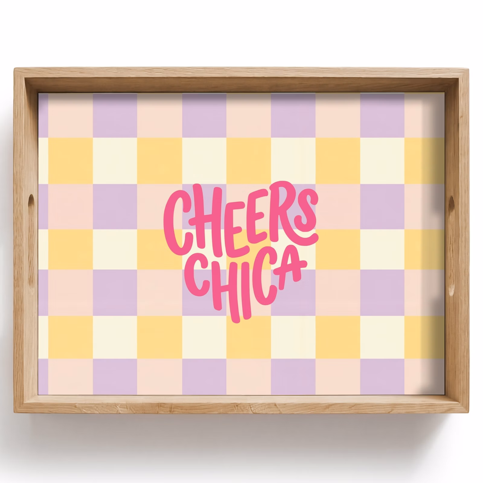 Tablett - Cheers Chica – Karomuster – Lila – Gelb — 1