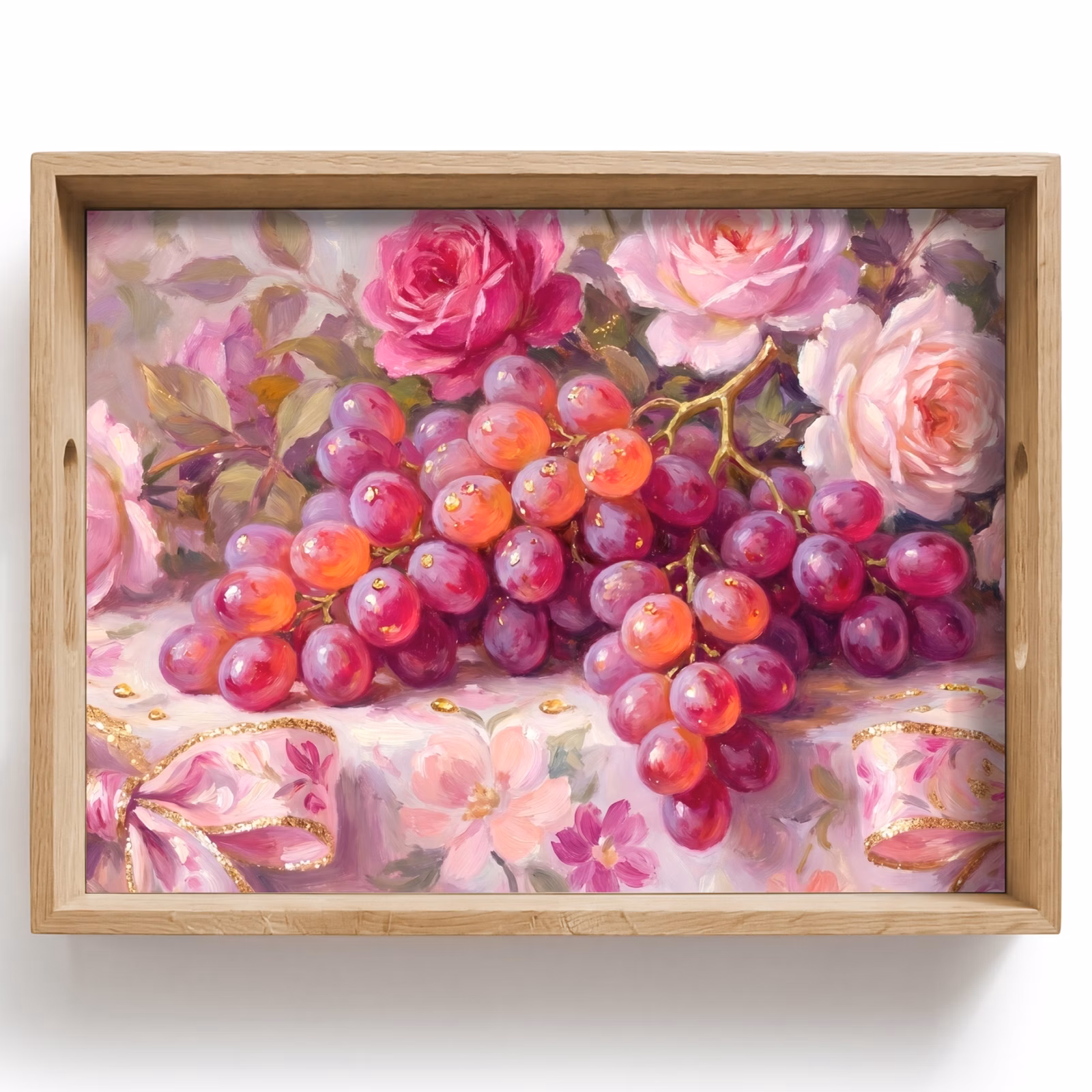 Tablett - Essen – Blumen – Stillleben – Rosa – Gold — 1
