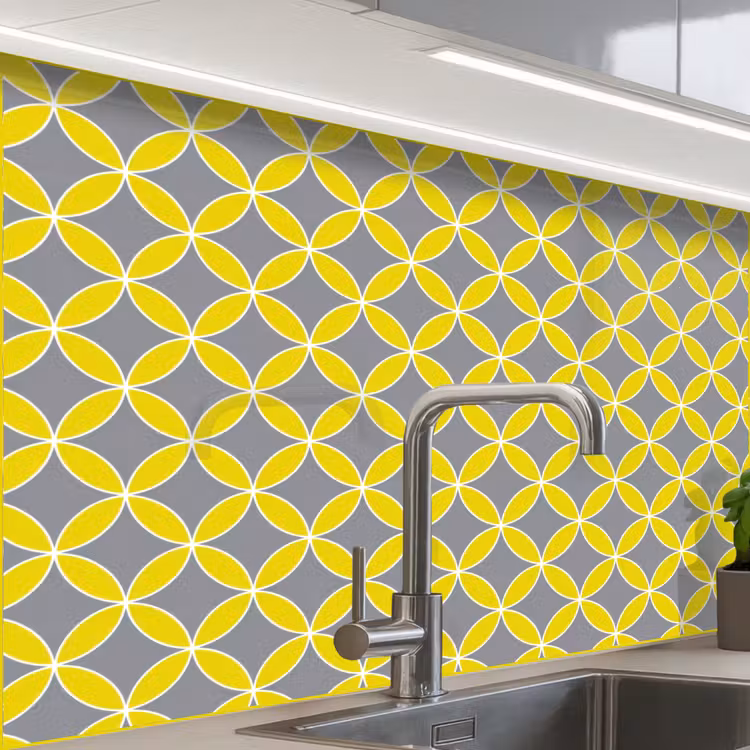 Küchen rückwand - Geometrisch – Kreise – Modern – Grau – Gelb — 1