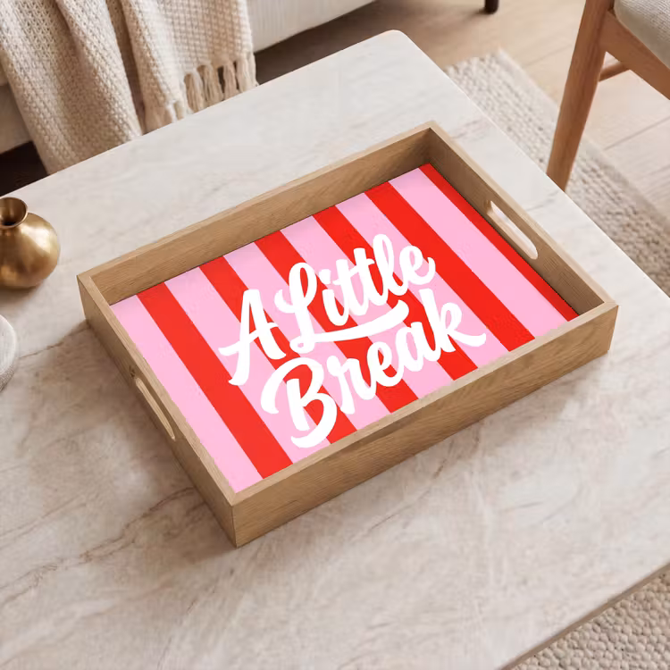 Tablett - A Little Break – Streifen – Rot – Rosa — 2