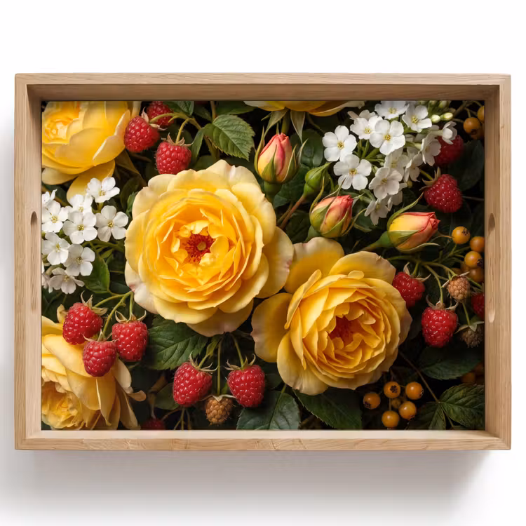 Tablett - Blumen – Blumenstrauß – Natur – Klassisch – Gelb — 1