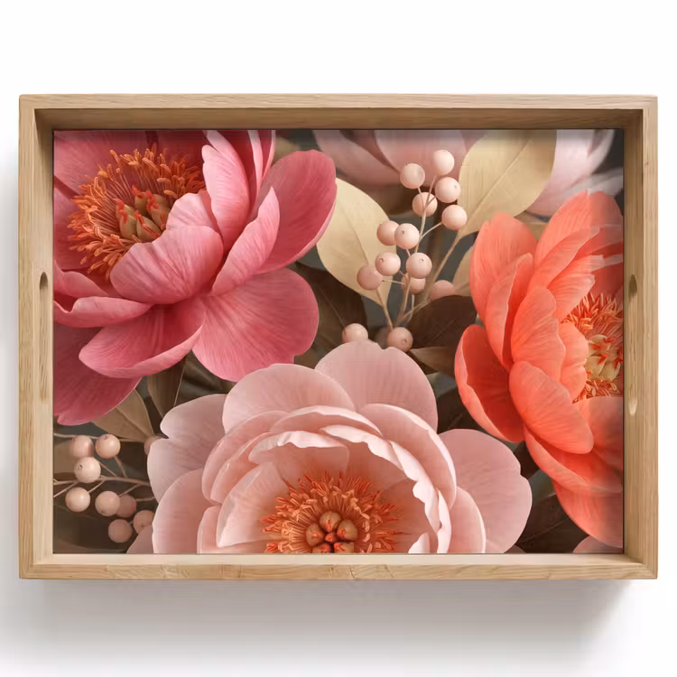 Tablett - Blumen – Blüten – Zart – Koralle – Dekoration — 1