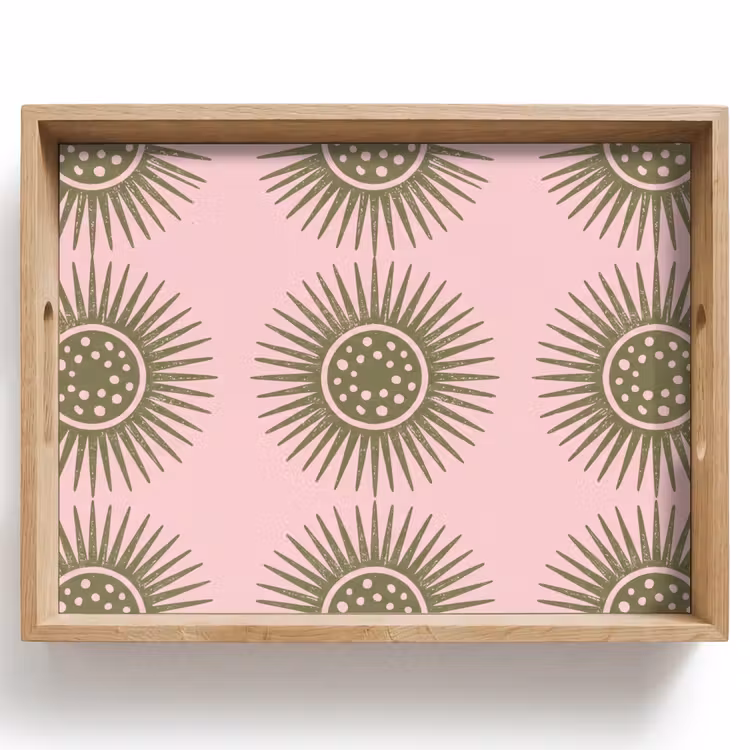 Tablett - Blumen – Muster – Abstrakt – Rosa – Grün — 1