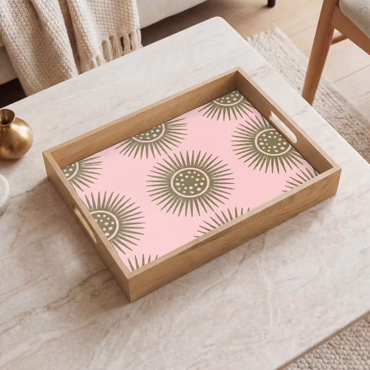 Tablett - Blumen – Muster – Abstrakt – Rosa – Grün — 2