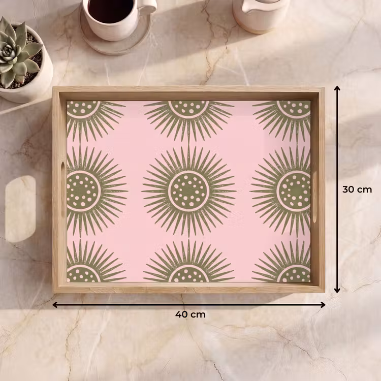Tablett - Blumen – Muster – Abstrakt – Rosa – Grün — 7