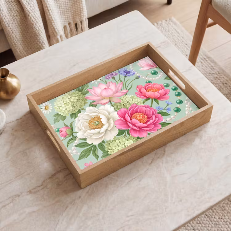 Tablett - Blumen – Muster – Botanisch – Grün — 2