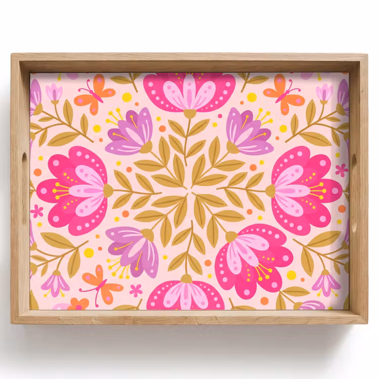 Tablett - Blumen – Muster – Natur – Abstrakt – Rosa — 1