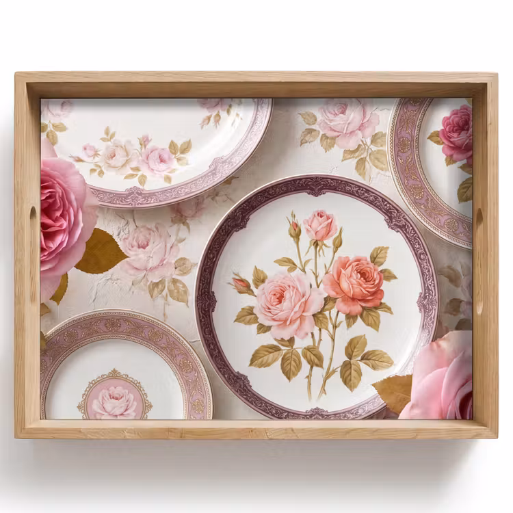 Tablett - Blumen – Muster – Vintage – Rosa – Dekoration — 1