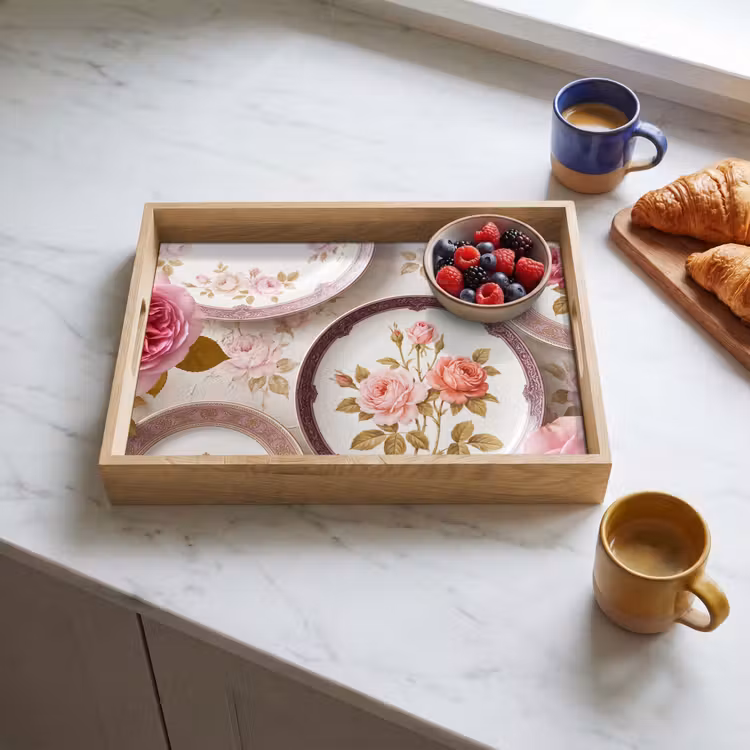 Tablett - Blumen – Muster – Vintage – Rosa – Dekoration — 3