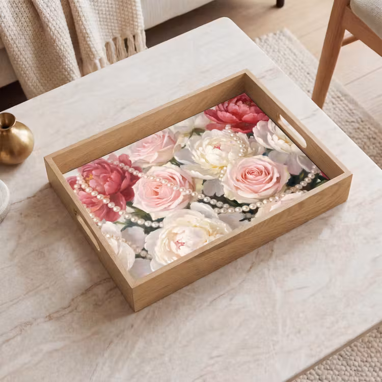 Tablett - Blumen – Perlen – Romantik – Klassik – Rosa — 2