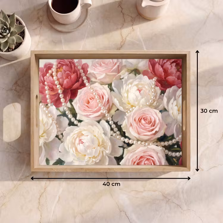 Tablett - Blumen – Perlen – Romantik – Klassik – Rosa — 7