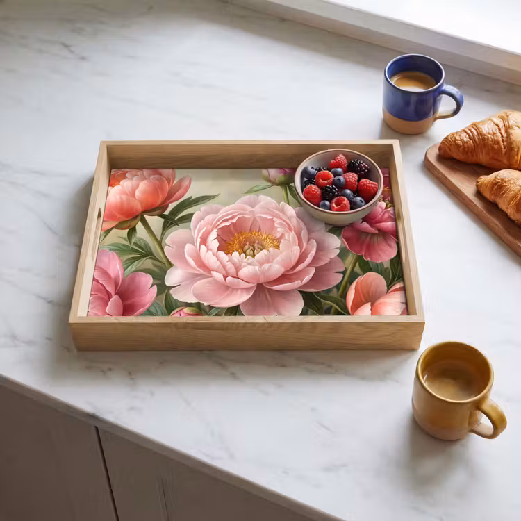 Tablett - Blumen – Rosa – Klassisch – Detailreich – Natur — 3