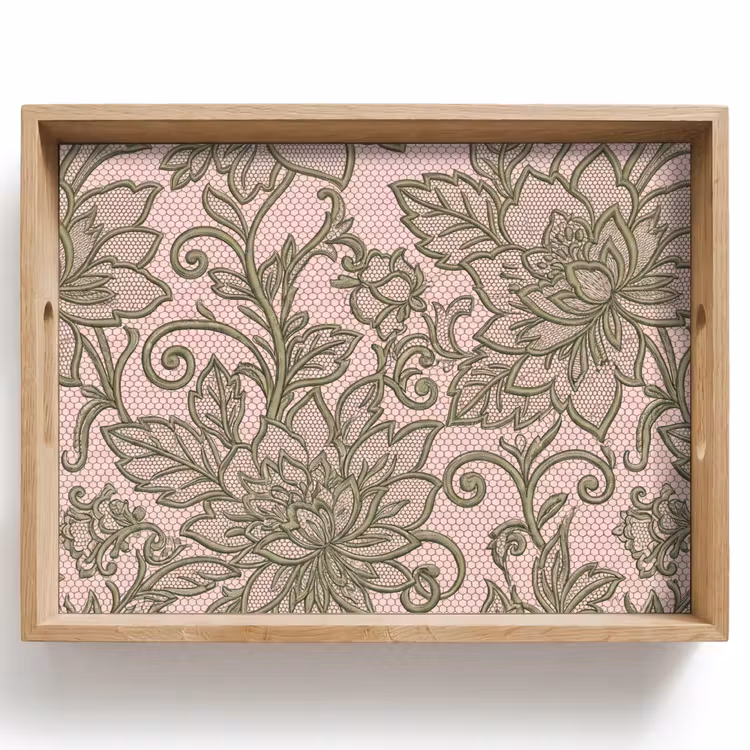 Tablett - Blumen – Spitze – Muster – Klassisch – Grün — 1